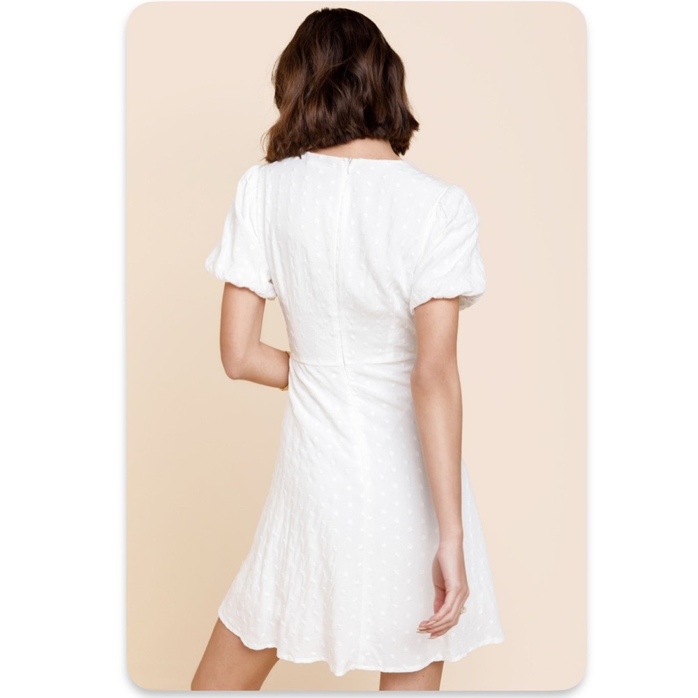 Francesca's Collections Mi Ami Rose Clip Dot white puff sleeve Mini Dress Medium - Picture 4 of 11